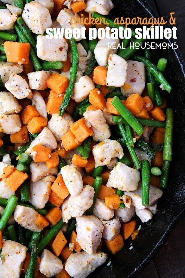 This CHICKEN, ASPARAGUS, AND SWEET POTATO SKILLET is a super easy, yet very flavorful one-pot meal!