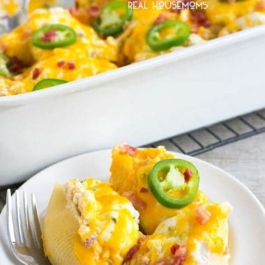 These Chicken Jalapeno Popper Stuffed Shells are a crave-able dinner perfect for busy weeknights! Make a double batch and freeze half for later!
