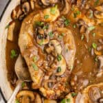 square image of chicken marsala in a skillet