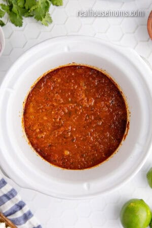 cooked chicken tinga in a crock pot
