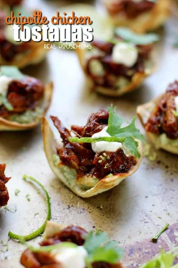 These Chipotle Chicken Tostadas are zesty, crunchy and full of bold flavor! The perfect appetizer for your next party!