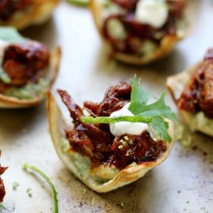 These Chipotle Chicken Tostadas are zesty, crunchy and full of bold flavor! The perfect appetizer for your next party!