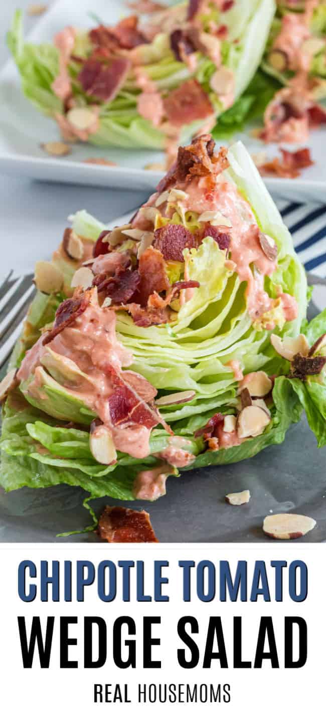 chiptole tomato wedge salad on a plate with a fork
