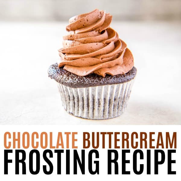 square image of chocolate buttercream frosting with text