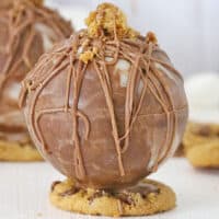 square image of a chocolate chip cookie hot chocolate bomb