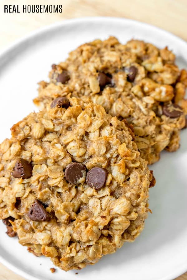 close up of two Chocolate Peanut Butter Banana Breakfast Cookies