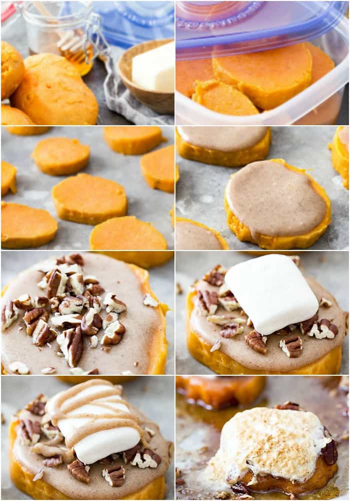 Cinnamon honey butter glazed candied yam rounds practically melt in your mouth and taste like dessert! They're easy to prep ahead and finish off on Thanksgiving making them so simple! 