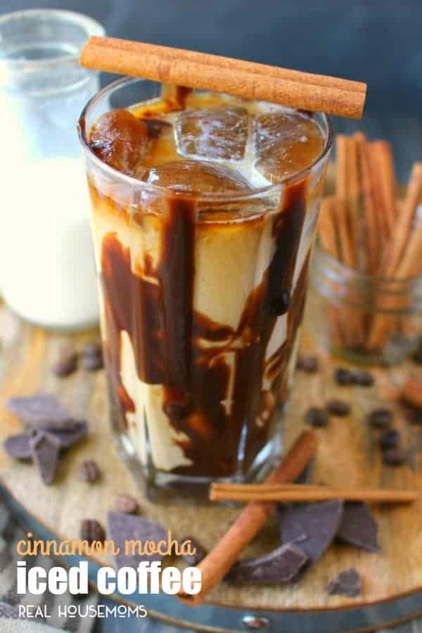 This amazing CINNAMON MOCHA ICED COFFEE is made with a deliciously simple cinnamon syrup, cold brew coffee, and topped off with chocolate syrup for an incredible drink that will be your new favorite way to start the day!