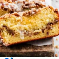 Cinnamon Pecan Coffee Cake Loaf with a slice
