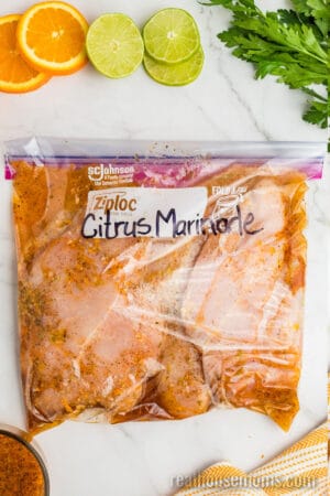 chicken breasts in a bag of citrus chicken marinade