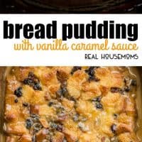 Classic Bread Pudding with Vanilla Caramel Sauce is a dessert not for the faint of heart. Made with soft challah bread, this sweet treat is a favorite!
