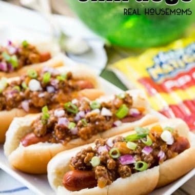 Nothing says game day food like Classic Chili Dogs! This chili has a tangy taste that goes perfectly with hot dogs! This easy game day recipe will make your friends happy!