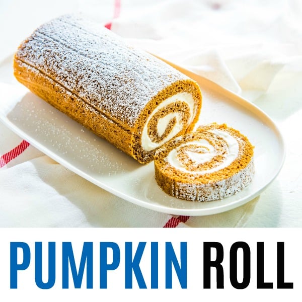 square image of pumpkin roll with text