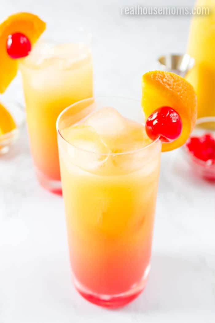 cocktail glasses of tequila sunrise