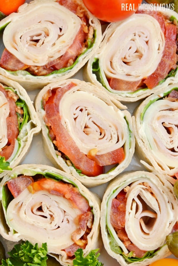 close up of club sandwich pinwheels