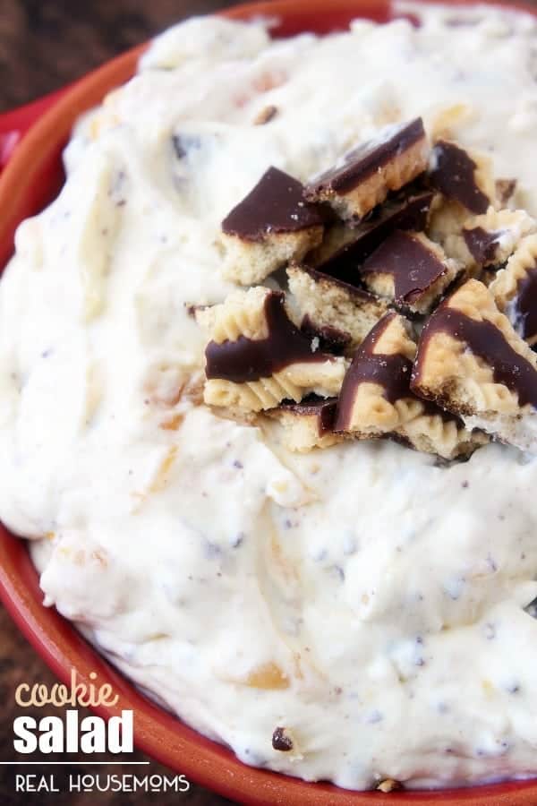 This COOKIE SALAD is one of the best side dishes ever. It is light, fluffy, sweet, and hits the spot every time. It has only five ingredients, keeping it super simple to throw together!