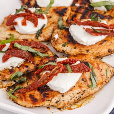 square image of copycat carrabba's chicken bryan on a platter