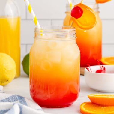 square image of copycat famous dave's sweet mama's punch in a mason jar