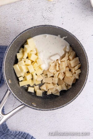 ranch dressing, chopped parmesan, and chopped provolone in a saucepan