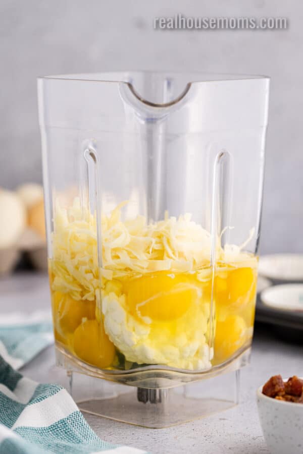 eggs, cottage cheese, and shredded gruyere in a blender