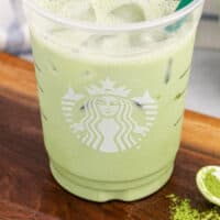 cup of copycat starbucks matcha latte with recipe name at the bottom