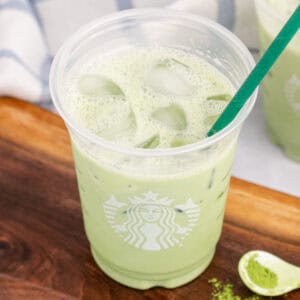 square image of a copycat starbucks matcha latte with a green straw