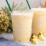 square image of copycat starbucks paradise drink in a starbucks cup with a green straw