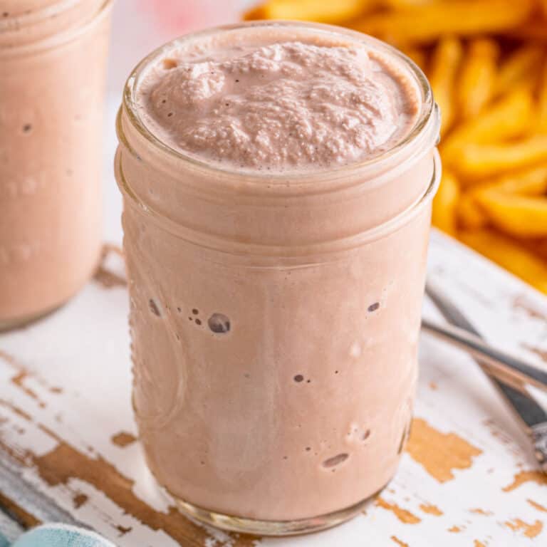 square image of a copycat wendy's frosty in a mason jar