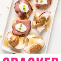 platter of cracker canapes with recipe name at the bottom
