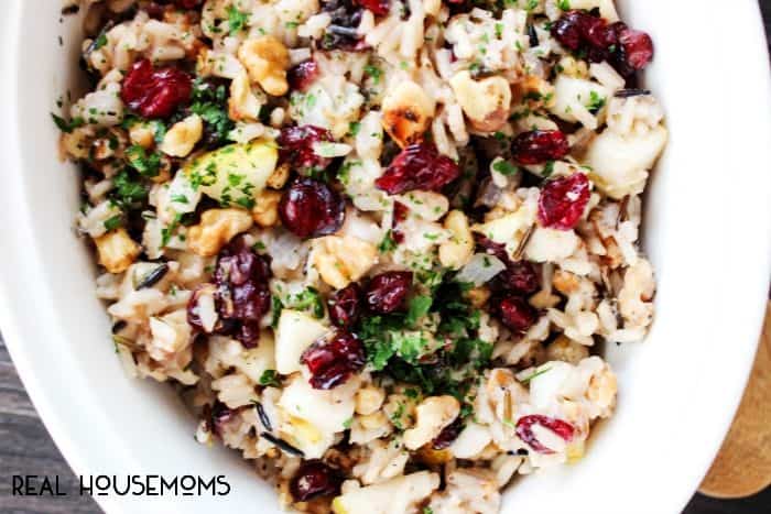 Inspired by all the colors of fall, this CRANBERRY PEAR WALNUT RICE PILAF is a gorgeous dish that is a great addition to any meal or your holiday table!
