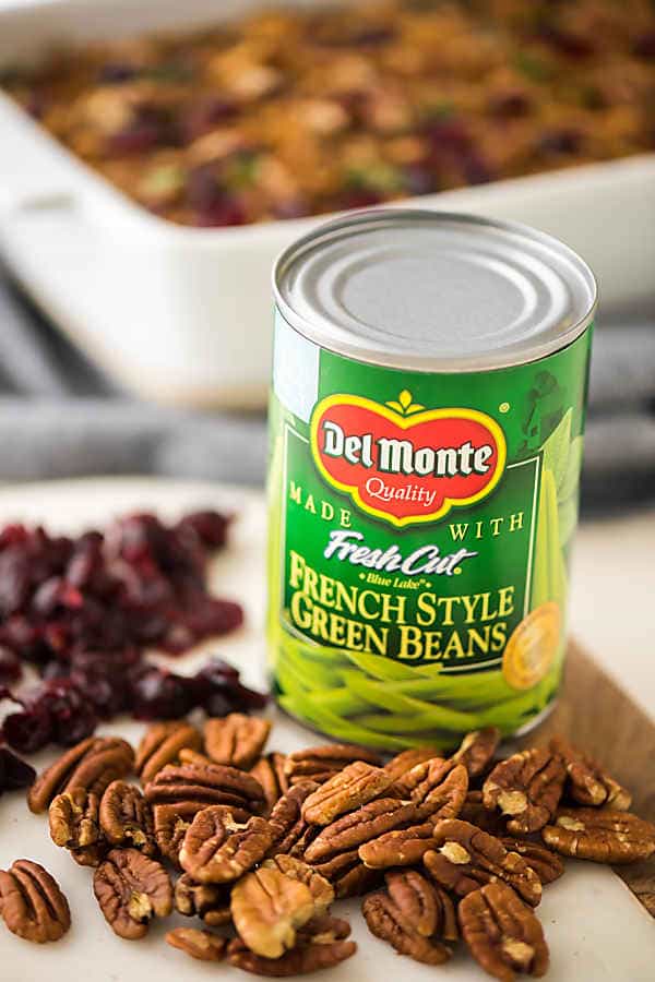 Cranberry Pecan Green Bean Casserole is an easy holiday recipe. It's a fun twist on classic green bean casserole and comes together in no time!