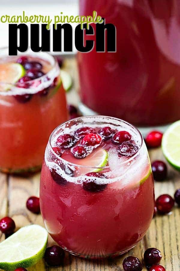 Cranberry Pineapple Punch is my new go to party cocktail. It can be made with or without alcohol and it's perfect for holiday parties!