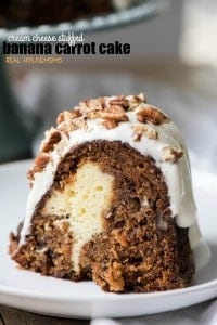 Cream Cheese Stuffed Banana Carrot Cake is a showstopper! It's a mashup of banana bread, carrot cake and cheese cake all in one amazing dessert!