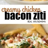 A surefire hit with everyone! Creamy Chicken Bacon Ziti is finished with a touch of fresh basil for a quick and easy dinner!