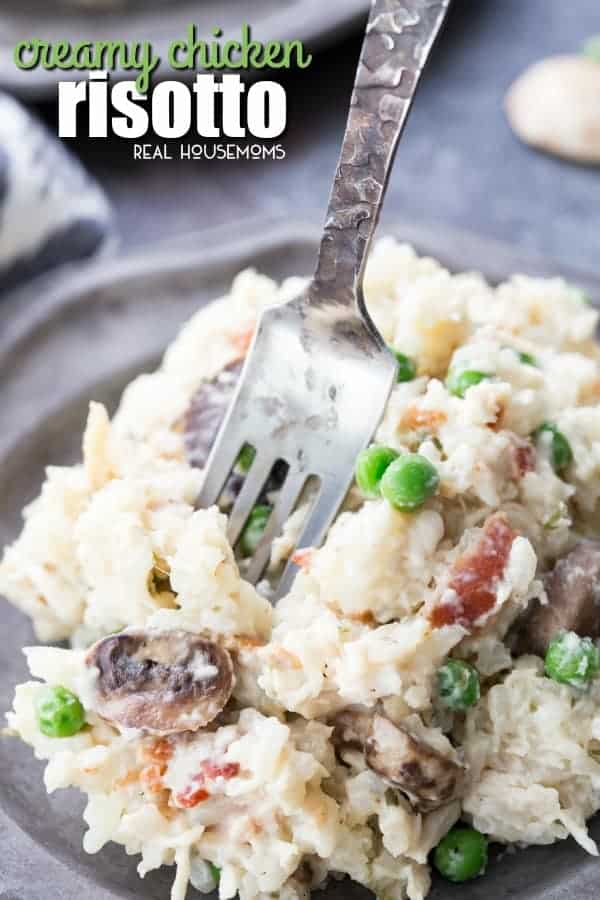 Creamy Chicken Risotto is a delicious dish packed with flavor and easy to make right on the stove top! Serve it alongside your favorite meal or on its own with a salad!
