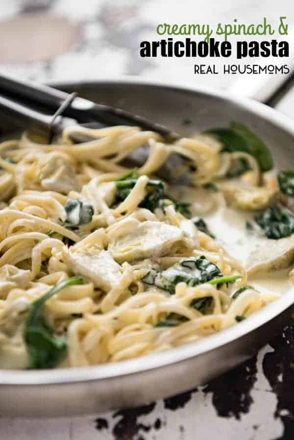 CREAMY SPINACH AND ARTICHOKE PASTA is easy enough for midweek, and indulgent enough for company! Incredibly fast to make - it's on the table, made from scratch, in just 20 minutes!!!