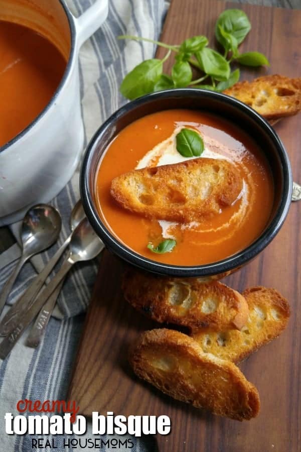 This Creamy Tomato Bisque is an easy soup recipe that is perfect for a quick homemade lunch!
