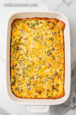 cooked crescent roll breakfast casserole in the baking dish