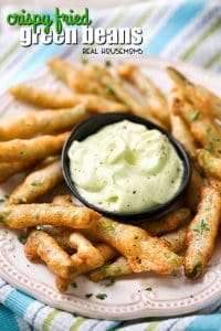 Now that we’re heading into Fall and football season, it’s time for all kinds of party foods. These Crispy Fried Green Beans with Wasabi Mayo are easy to whip up and they are always the first thing to get eaten at parties!