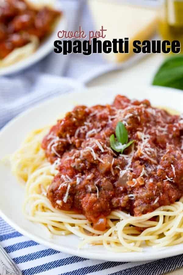 Crock Pot Spaghetti Sauce is an easy dinner recipe to make busy weeknights easier! I keep the ingredients on hand to make when I'll be short on time!