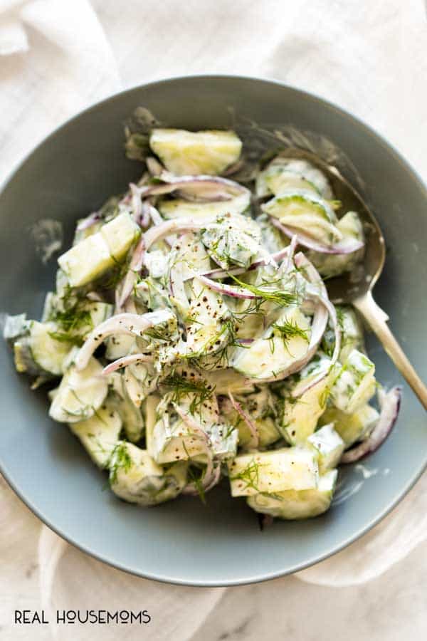 Cucumber Yogurt Dill Salad in a large bowl ready to be served