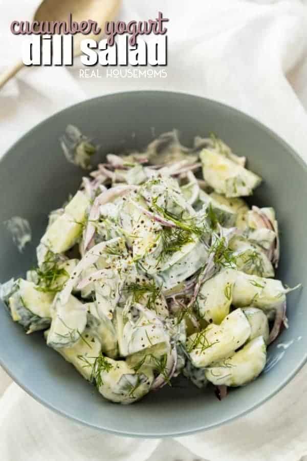 This Cucumber Yogurt Dill Salad tastes like tzatziki dip - but it's in a healthy salad form!'s in a healthy salad form! This pairs really well with strongly spiced foods, bringing a welcome freshness to the palette!