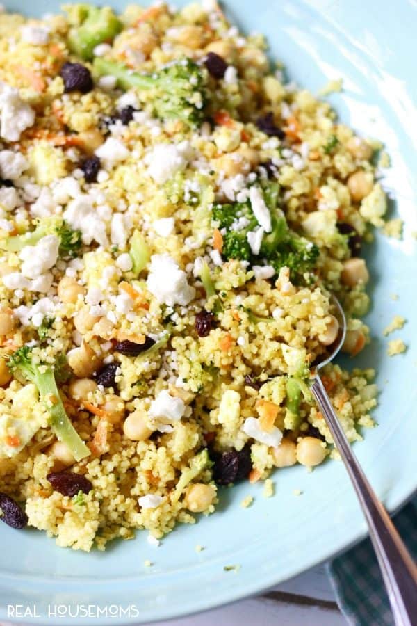 Try this flavorful Curried Couscous with Broccoli and Feta for an easy weeknight dinner. It's ready in under 15 minutes and never disappoints!