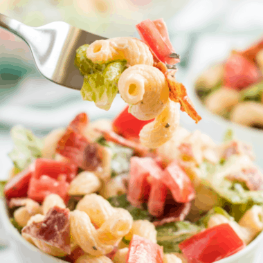 BLT Pasta Salad is my favorite potluck side dish! It's super easy to make and has a delicious marriage of classic flavors you can't beat!