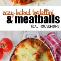 Easy Baked Tortellini and Meatballs is a wonderfully delicious pasta dinner option any night of the week! Everyone in the family will love this cheesy, delicious pasta!