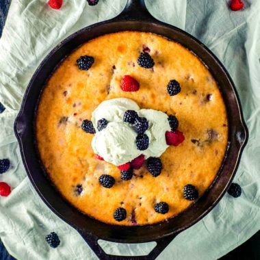 Ready in minutes, this EASY BERRY SKILLET CAKE is packed full of flavor and sure to satisfy that sweet tooth!