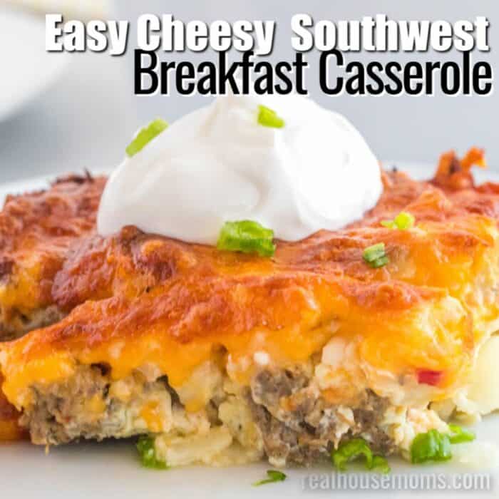 square image of southwest breakfast casserole with text