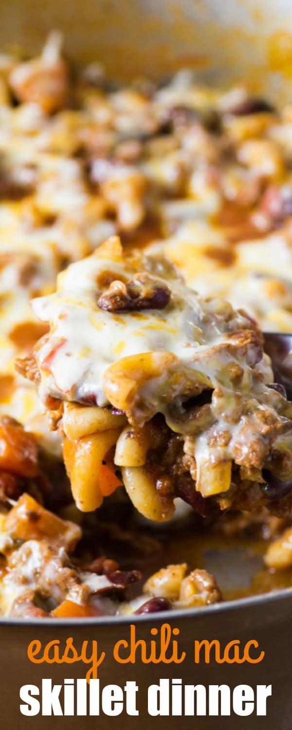 This EASY CHILI MAC SKILLET DINNER is a one pan dinner your whole family is going to love! It's simple to make, hearty, and healthy for those nights when you need a quick fix!
