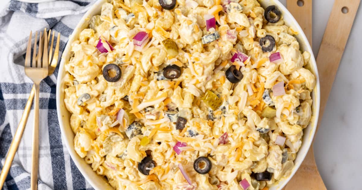 Easy Macaroni Salad with Olives and Pickles ⋆ Real Housemoms