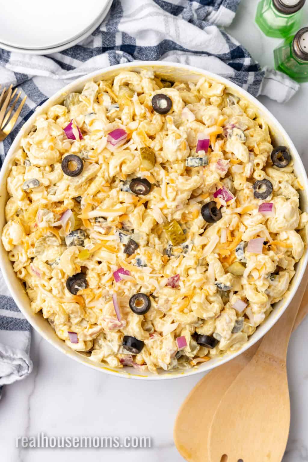 Easy Macaroni Salad with Olives and Pickles ⋆ Real Housemoms